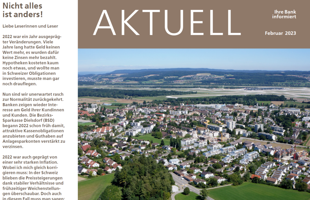 Aktuell Februar 2023 Newsletter vor Ort Regionalbank Neubau Finanzierungen Regional Am Puls der Region Veränderungen