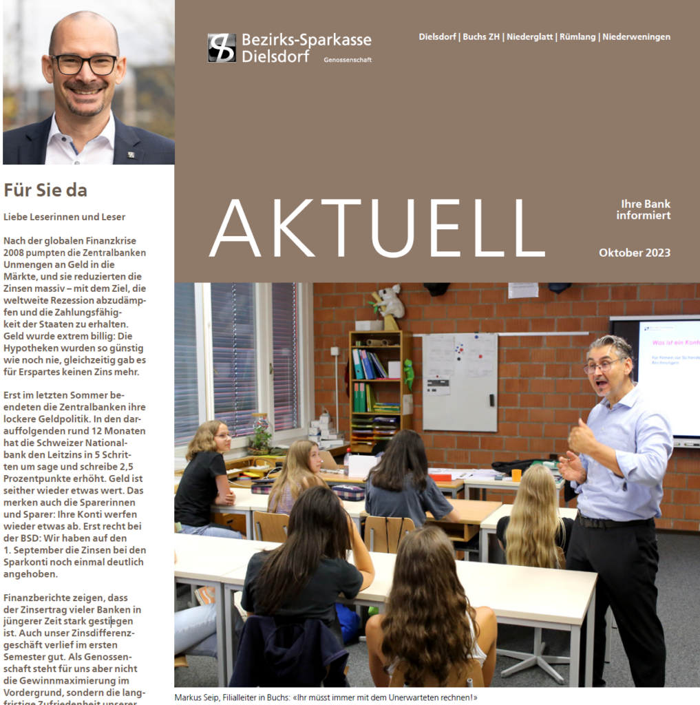 Anlagegeschäft Aktuell Newsletter Oberstufenschule Schule junge Leute Jugendsegment Dielsdorf Oktober 2023